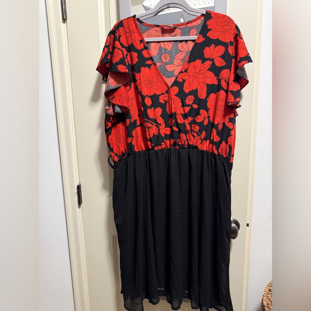 BloomChic Red and Black Floral Midi Dress